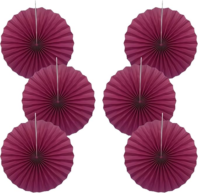 BARTHEW Red Party Decorations,Paper Decorations for Party,Girls Party Decorations Party Paper Fans Bulk 16in,Anniversary Decorations for Party 30 Color DIY Set （Wine Red）