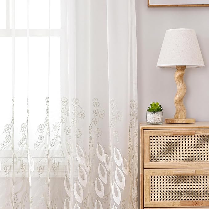 VISIONTEX White Sheer Voile Curtains, Decorative White Embossed Drip Rod Pocket Window Drapes for Home Kitchen, Living Room and Bedroom 54 x 63 Inch, Set of 2 Curtain Panels