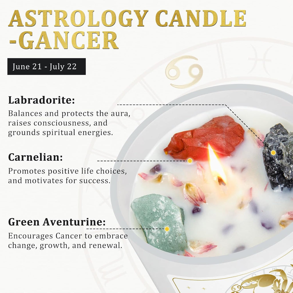 Cancer Gifts for Women,Zodiac Scented Candles with Crystals and Healing Stones,Cancer Gifts for Birthday,Graduation,Retirement,Meditation Yoga.Best Gift for Her,Mom,Sister,Teacher,Friends