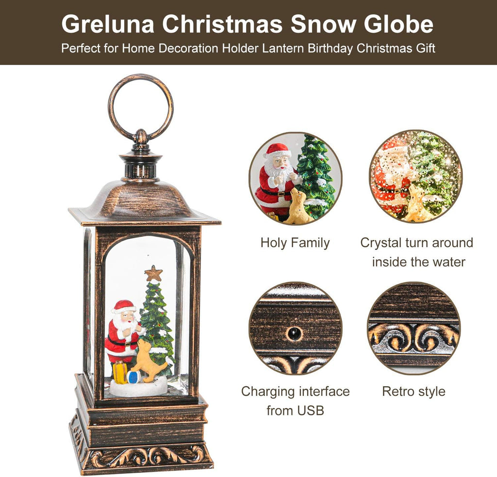 Snow Globe Christmas with Timer, Santa Claus Decoration LED Lantern with Glitter Great and Home Decoration