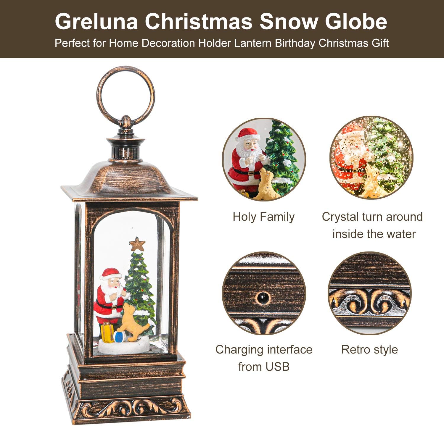 Snow Globe Christmas with Timer, Santa Claus Decoration LED Lantern with Glitter Great and Home Decoration