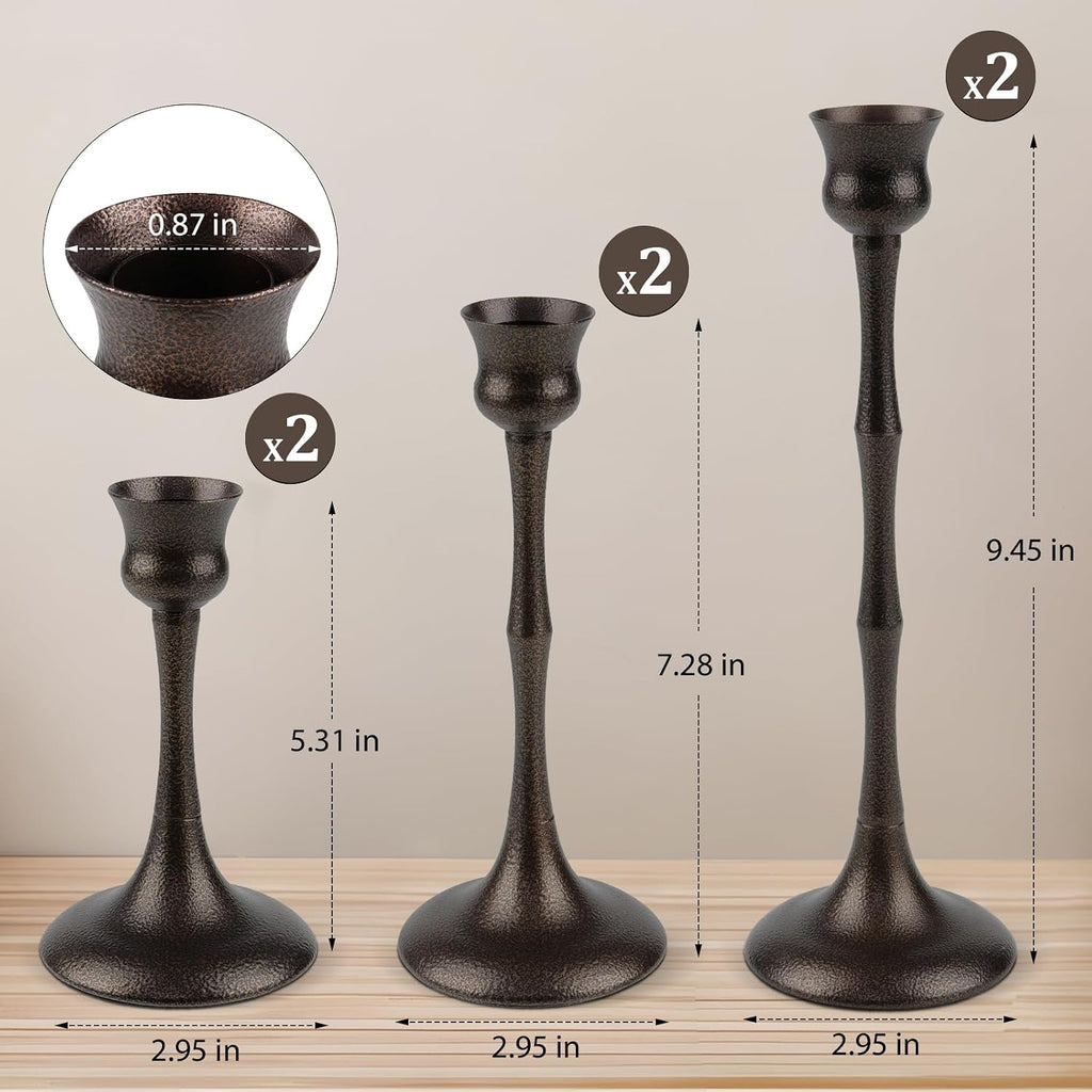 Vintage Metal Candlestick Holders, Set of 6 Bronze Candle Holders for Candlesticks Antique Taper Candle Stand Candle Sticks Holder for Housewarming Wedding Mantelpiece Table Centerpiece Decor