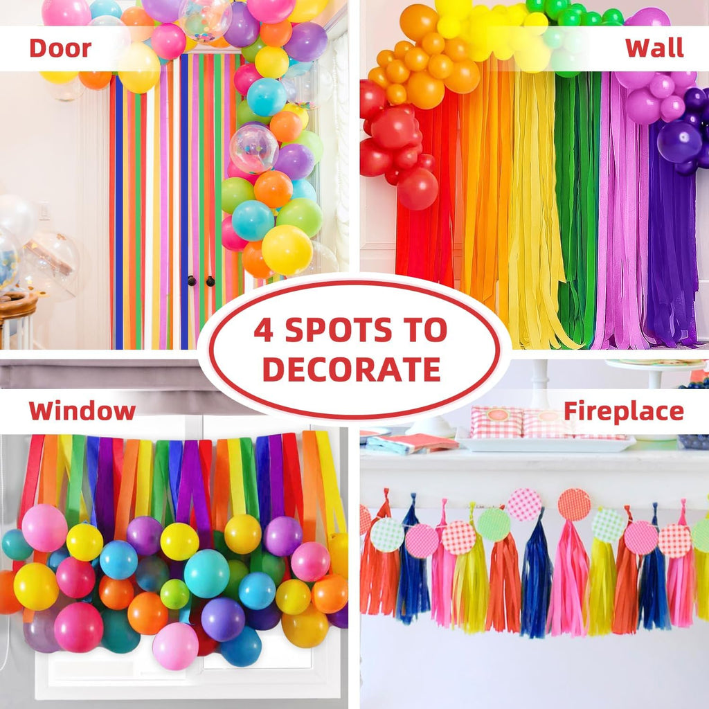 PIGETALE 6 Rolls Rainbow Party Streamers Crepe Paper, Rainbow Party Decorations for Christmas Birthday Wedding Bachelorette Bridal Baby Shower Pride Party Candyland Backdrop DIY Supplies Art Crafts