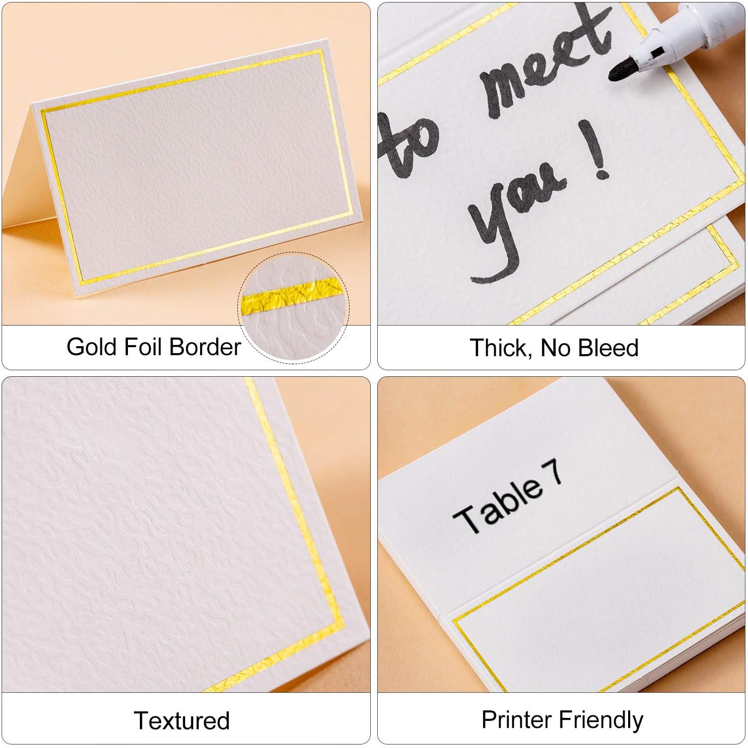 Toncoo 100Pcs Premium Place Cards, Small Table Cards with Gold Foil Border, Escort Cards, Name Cards, Wedding Place Cards for Wedding, Table, Dinner Parties, Seating Cards, 2" x 3.5"