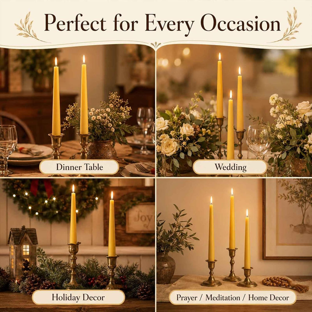 12 Pack Beeswax Taper Candles,8in Pure Beeswax Candles Non Toxic,8 Hours Long Clean Burning 100% Natural Candle Sticks,Smokeless and Unscented Bees Wax Candle for Home,Prayer,Tall Tapered