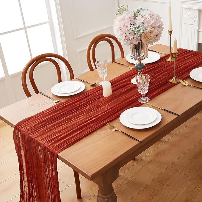 1 Pack Cheesecloth Table Runner 120 Inch 10 FT Boho Rustic Gauze for Wedding Baby Shower Party Farmhouse Summer Home Decor Washable (1, Terracotta)