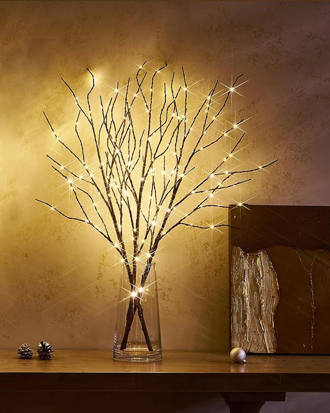 Birchlitland Lighted Branches for Vase 32in Tall 150 LED Plug in, Brown Artificial Willow Lights with Timer Home Christmas Party Mantle Decor