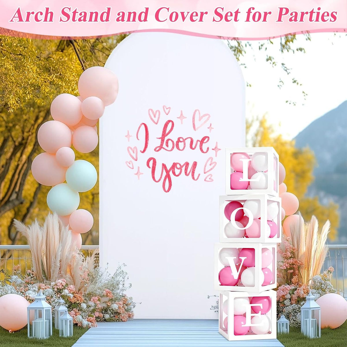 7.2ft wedding arch backdrop stand and white cover, side view
