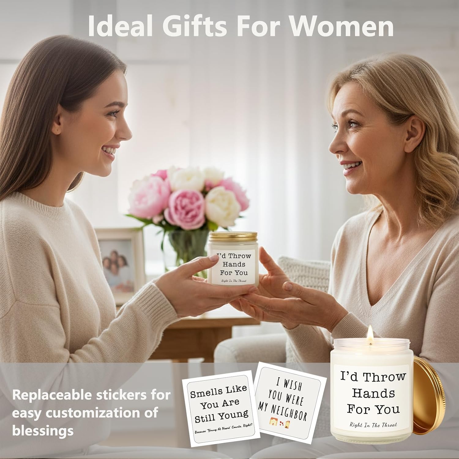 Gifts for Women, Birthday Gifts for Women, Unique Friendship Gift for Womens, Best Friend, Her, Sister, Bestie, Girlfriend, Mom, Funny Scented Candle with Replaceable Stickers