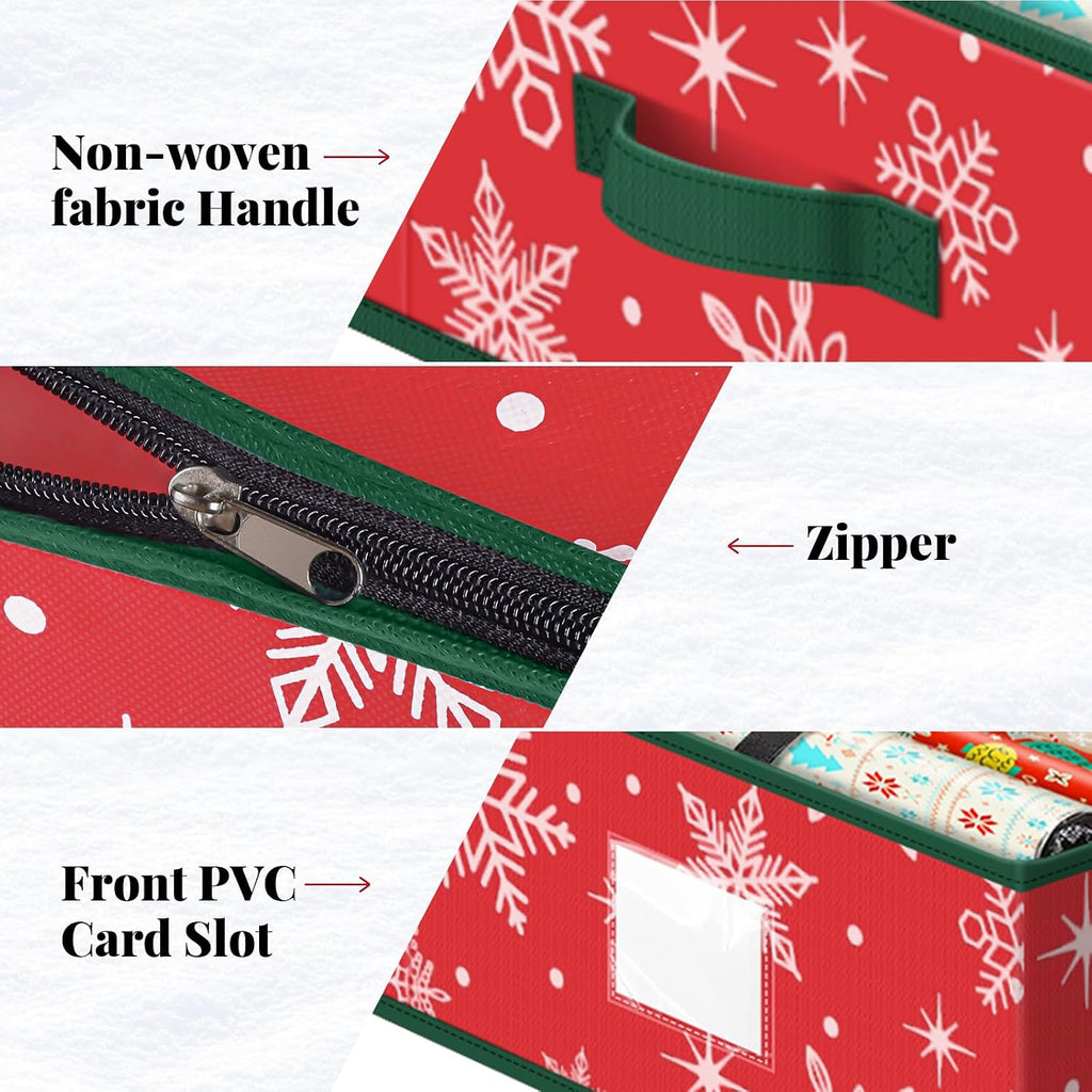 StorageRight Wrapping Paper Organizer Storage Container, Christmas Gift Wrapping Paper Storage Box for Paper Ornaments，Paper Storage Holder for Holiday Decoration Snowflake/Red