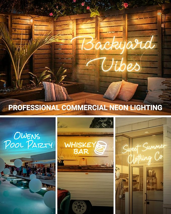 Large Outdoor Waterproof Custom Neon Sign, Personalized Outdoor Led Sign with Remote for outside, Professional Waterproof IP65 Neon Light for Pool Patio Backyard Restaurant Shop Beauty Salon