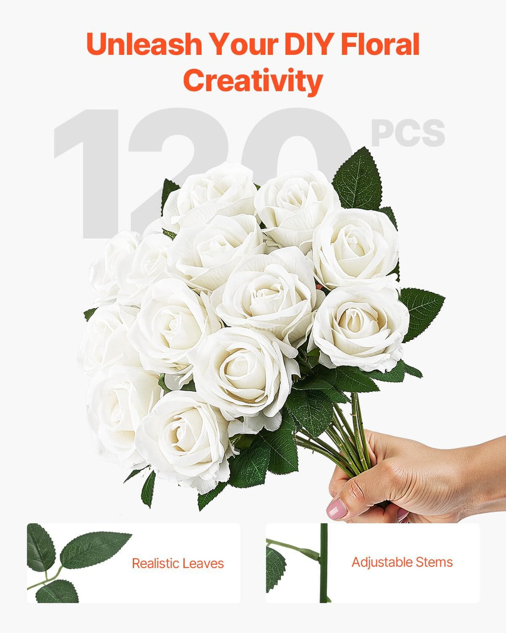 vevor artificial flowers, 120 pcs real looking white, side view