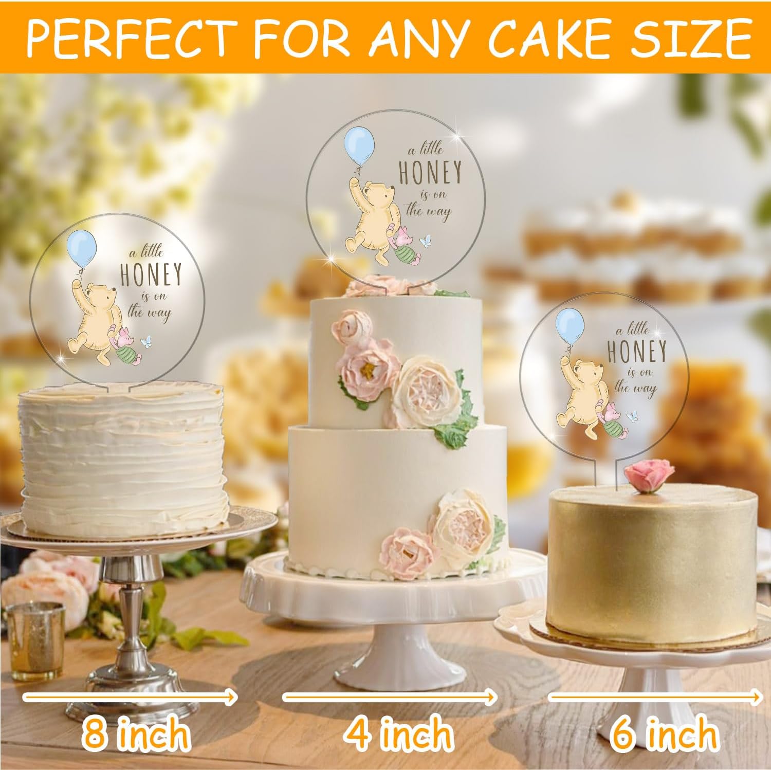 Classic Winnie Cake Topper, The Pooh Baby Shower Decor,Party Decorations, The Pooh Cake Topper Acrylic for Baby Shower, Winnie Baby Shower Gender Reveal Birthday Party Decorations Centerpieces