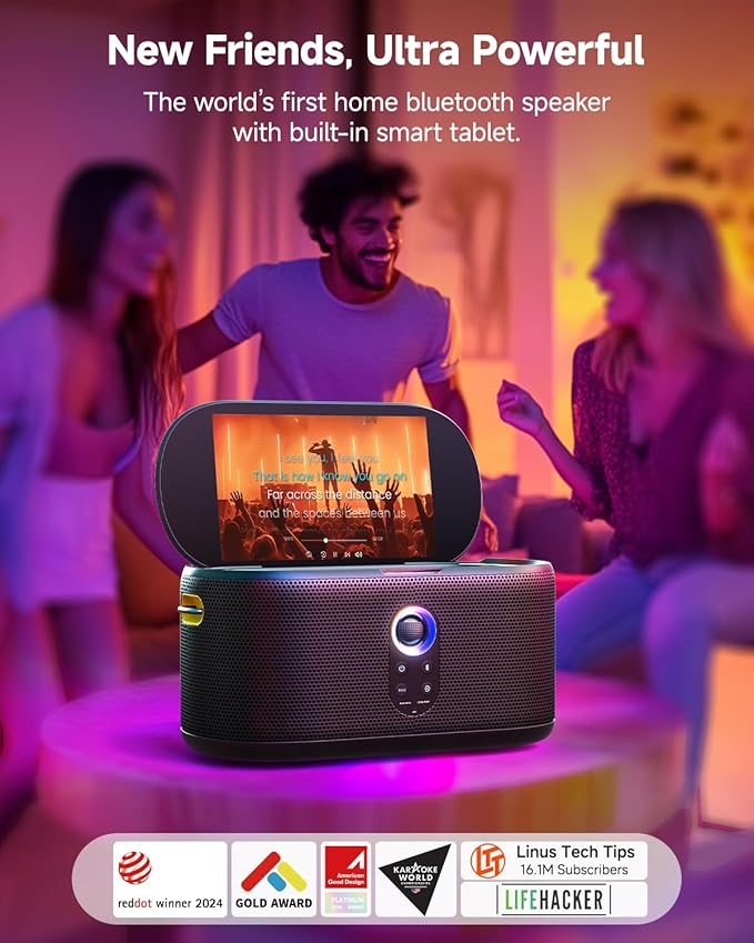 Ikarao Karaoke Machine for Adults, with Lyrics Display, Karaoke System for YouTube, 280W Speaker, Autotune & EQ, Connect to TV, Portable PA System with 2 Wireless Microphones for Home Outdoor Party