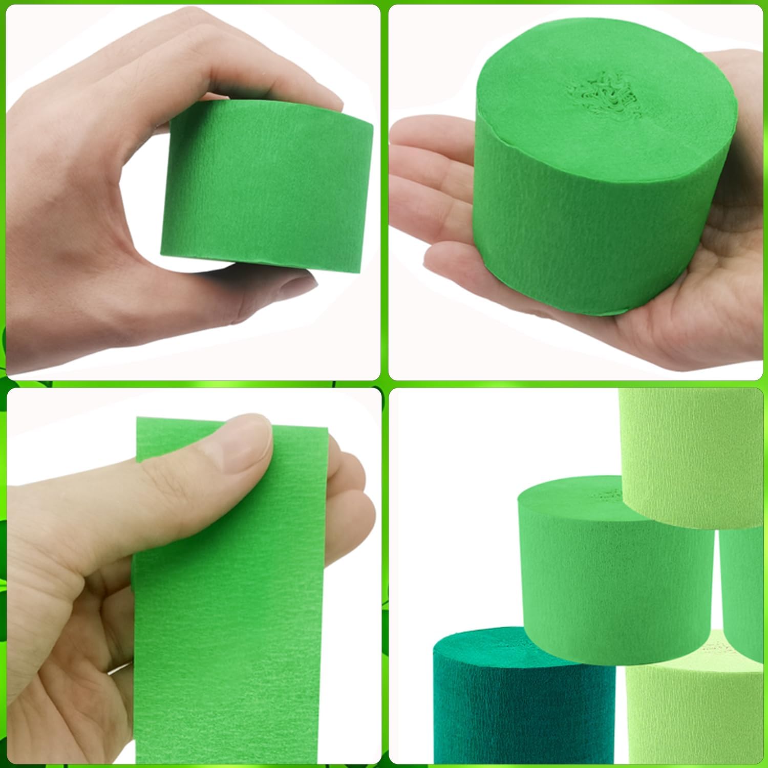 PheiLa Green Crepe Paper Streamers 6 Rolls 492ft, Crepe Paper Birthday Decorations Green Party Supplies for DIY Gift Wrapping Wedding Holiday Party Decor, 1.77 Inch x 82 Ft/Roll