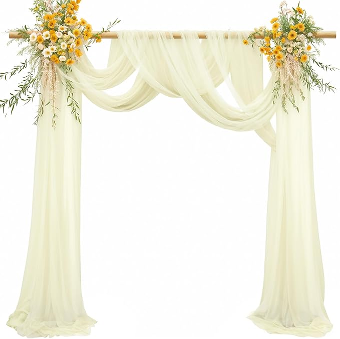 1 Panels Wedding Arch Draping Fabric Ivory Sheer Backdrop Curtain Arch Drape for Wedding Ceremony Reception,Bridal Shower Party Decorations 28" X 19ft