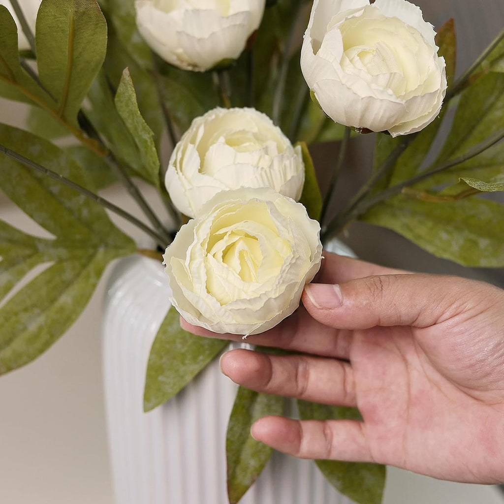 VIERENA 6 Pcs Faux Silk Peony Artificial Flowers for Vase -27", Bulk Fake Peonies Branches with Stems for DIY Bouquet Centerpieces Wedding Fillers Arrangements Shower Decorations (Cream)