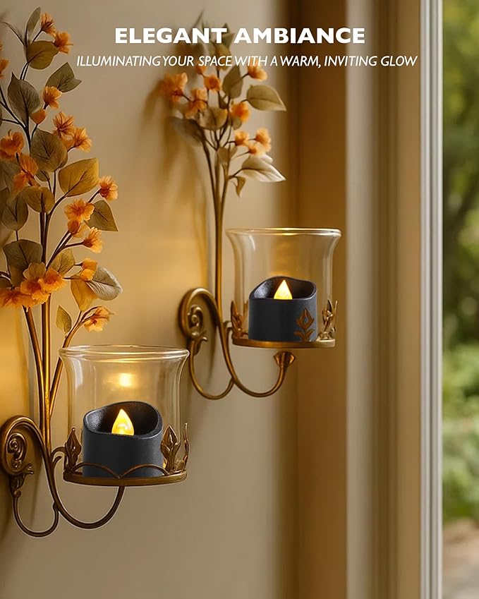 Homemory Black Tea Lights Candles Battery Operated, 200+Hour Flameless Flickering Fake Electric LED Colored Tealights Candles for Halloween, Theme Party, Wedding Table Decor, Holiday Decor, 12-Pack