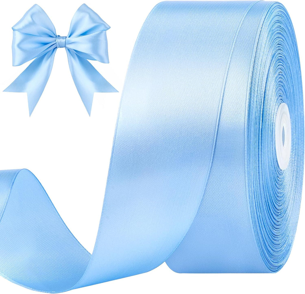 Light Blue Satin Ribbon, 1-1/2 Inches, 100 Yards | For Bows, Flower Bouquets, Gift Wrapping, Wedding, DIY Crafts