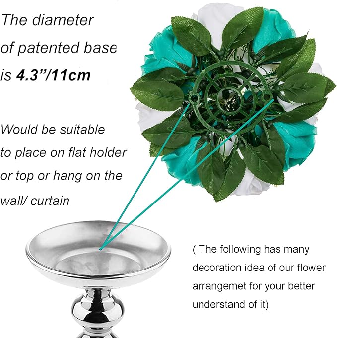 BLOSMON Teal Flowers Ball Decorations: 2 Pcs Fake Roses Flower Centerpiece for Wedding Table - Artificial Silk Kissing Bouquet Floral Arrangement for Home Party Event Decor