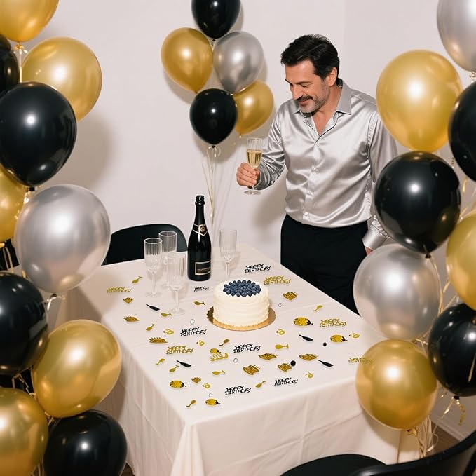 50th Birthday Confetti 50 Confetti Party for Table Metallic Foil Table Scatter Decoration Birthday Centerpieces for Party DIY Arts Crafting Supplies, Gold Black and Silver