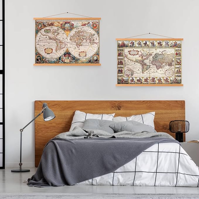 Magnetic Poster Hanger, 37x28 37x40 37x25 Poster Frame Wood Wooden Magnet Print Posters Dowel Scroll Hanger Hangers Hanging Kit for Walls Map Canvas Artwork (Teak Wood, 37")