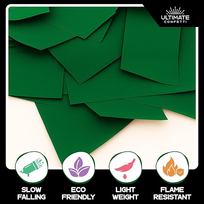 Ultimate Confetti, Rectangular Biodegradable Confetti – Dark Green Fluttering Tissue Paper Confetti for Cannon and Launcher use - Wedding Confeti, Birthday, Parties and Live Events - 1 lb, 16 oz