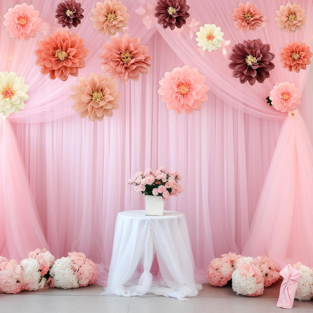 Geyee 18 Pcs Mexican Paper Flowers Colorful Fiesta Tissue Paper Flowers Pom Poms Mexican Carnival for Floral Party Backdrop Wedding Birthday Party Craft, 6" 8" 10"(Vintage Color)