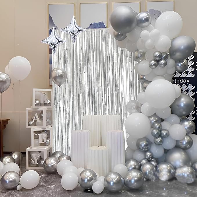 Silver Foil Fringe Curtain 3.3×8.3FT 6 Packs, Metallic Tinsel Curtains Party Streamers for Birthday Graduation Baby Shower Decoration (6pcs,3.3FT×8.3FT, Silver)