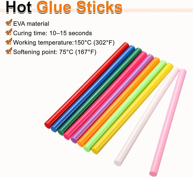 HARFINGTON 10pcs Hot Glue Sticks 0.43" Dia x 3.94" Long EVA Mini Hot Melt Adhesive Glue Stick for Hot Melt Gun Wood Plastic Glass Flowers Fabrics Foam, Multicolor