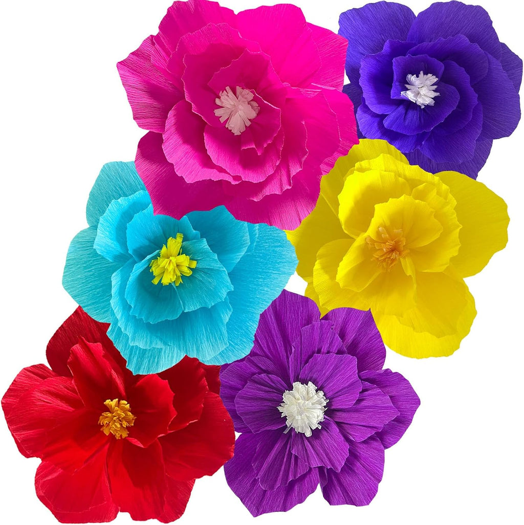 ANSOMO Bright Paper Flowers Artificial Crepe Tissue Wall Décor Fiesta Mexican Cinco De Mayo Wedding Birthday Bridal Baby Shower Classroom Luau Hawaiian Party Decorations