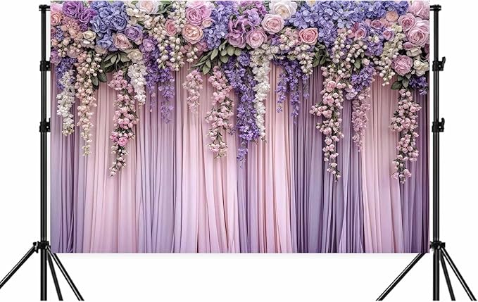 6x4ft Purple Flower Wedding Photography Backdrop Lavender Floral Wedding Bridal Photography Backdrop Anniversary Birthday Baby Shower Girl Party Banner Photo Booth Props Background Wall Decor