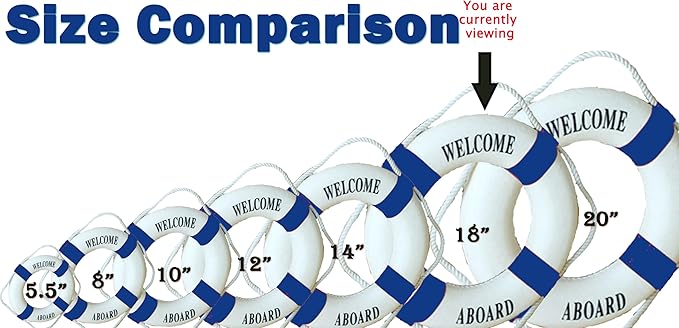 MorroMorn Lifebuoy Wall Hanging Decor - Welcome Aboard Mediterranean Style Home Decoration (Navy, 18")