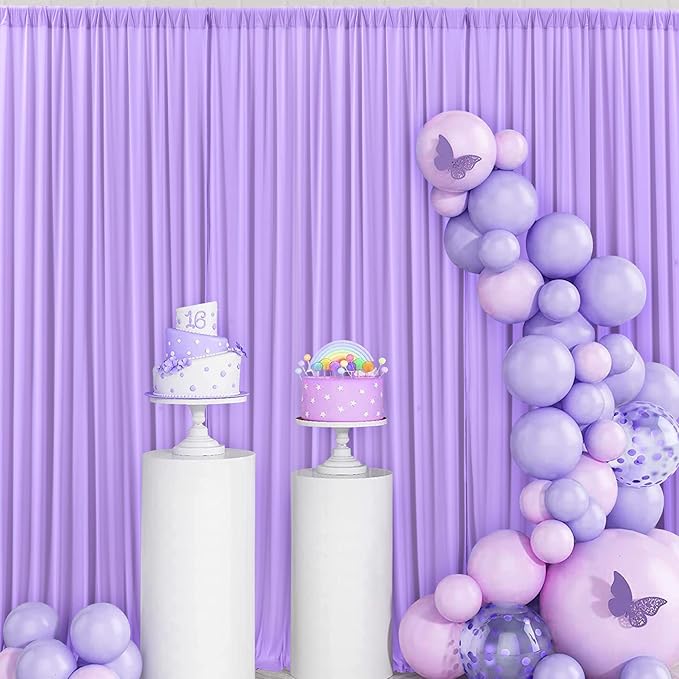 40 ft x 10 ft Wrinkle Free Lavender Backdrop Curtain for Parties, Polyester Light Purple Photo Backdrop Drapes 8 Panels 5x10ft for Baby Shower Photoshoot Wedding Birthday Party Photography Curtains