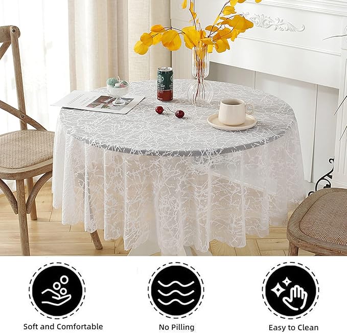 Jeloris Round Lace Tablecloth with Elegant Scalloped Bottom for Any Special Event Such as Wedding, Birthday Party, Baby Shower, Anniversary (48 inch, Style 3)