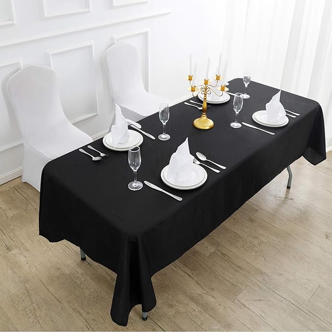 Rectangle Tablecloth 90x156 inch Washable Polyester Fabric Table Cloth for Wedding Party Dining Banquet Decoration（90x156, Black）