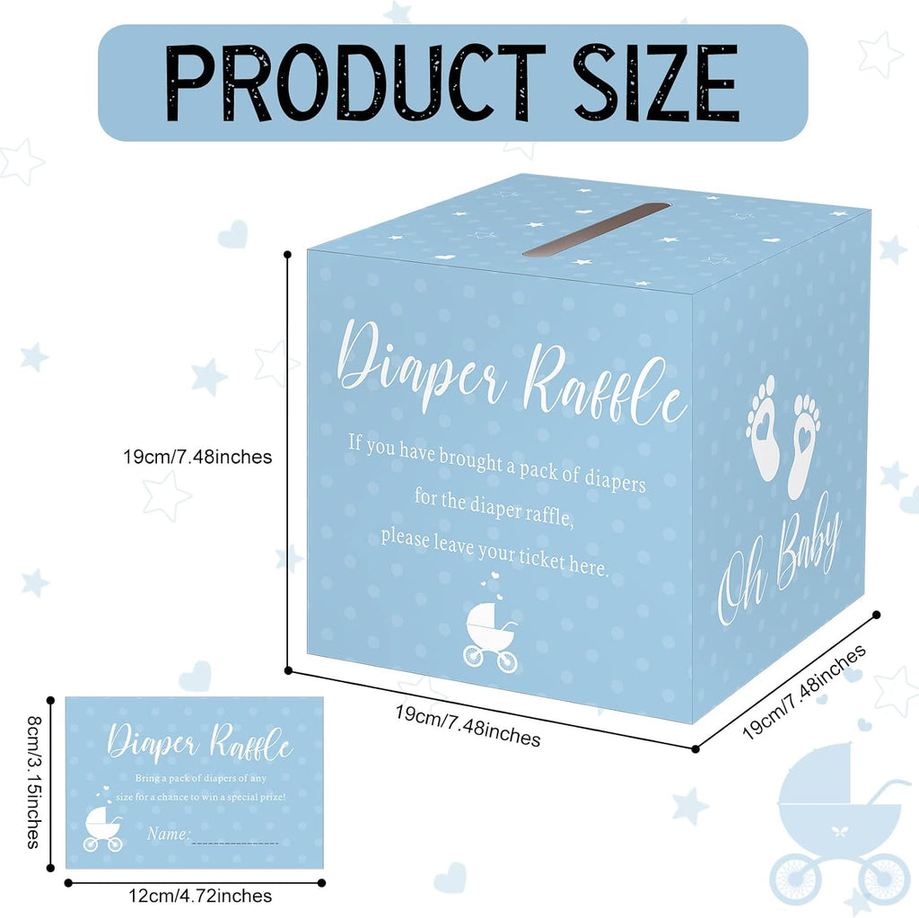 Funrous 51 Pcs Diaper Raffle Box with Tickets for Baby Shower Game Invitations Diaper Raffle Card for Gender Reveal Baby Shower Party Decorations Supplies(Lake Blue)
