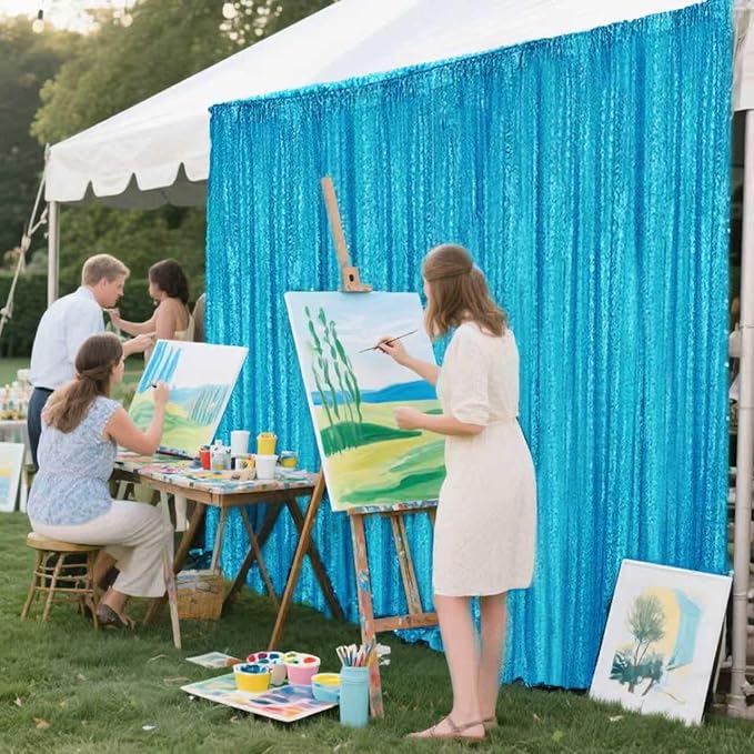 Turquoise Sequin Backdrop Curtain 2 Pieces 2FTx8FT Glitter Photography Backdrop for Party Wedding Birthday Christmas Decorations