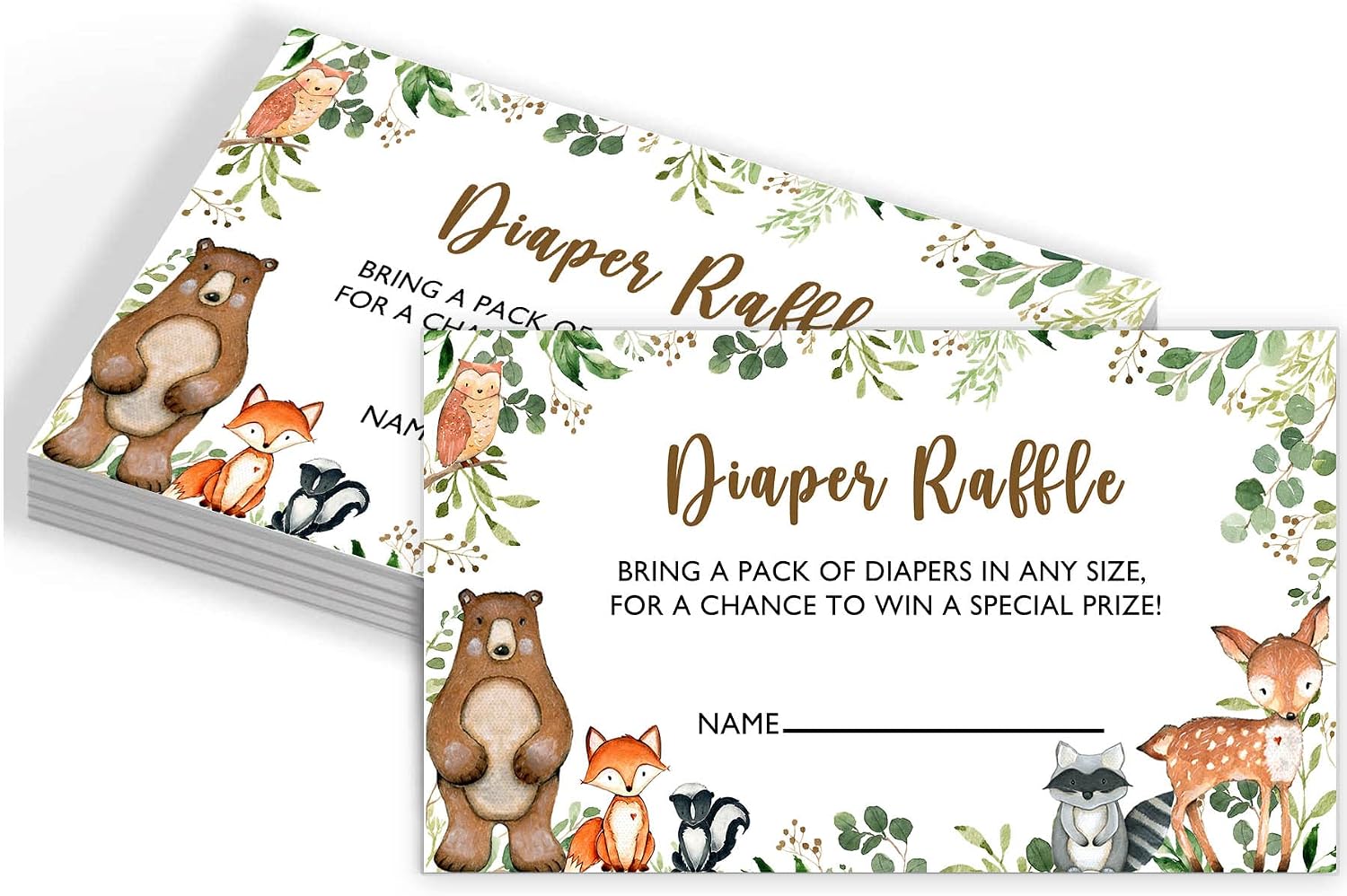 Yuzioey Woodland Greeting Card - Diaper Raffle Tickets and Sign, Woodland Forest Baby Shower Game, Gender Neutral