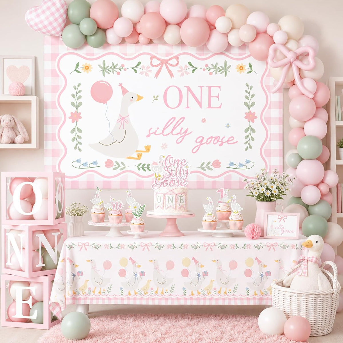 one silly goose birthday decor girl, silly goose, package contents