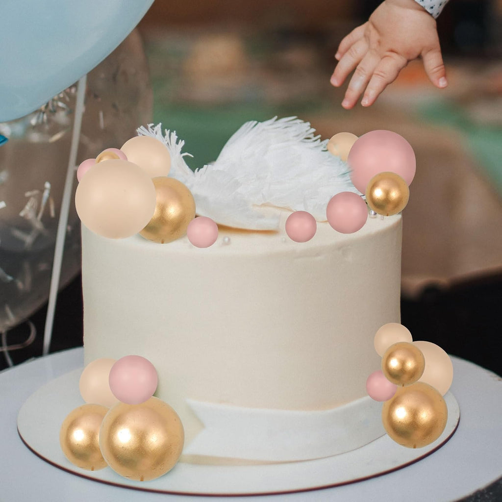 Gyufise 30Pcs Ball Cake Topper Ball Cake Picks Colorful Pearl Ball Shaped Cupcake Insert Cake Topper for Bear Theme Birthday Party Favors Wedding Decoration Supplies Apricot Gold Light Brown