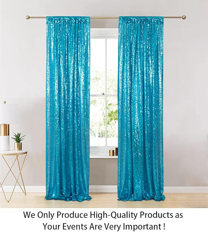 ShinyBeauty Sequin Curtains 2 Panels Turquoise 2FTx8FT Sequin Photo Backdrop Aqua Sequin Backdrop Curtain Pack of 2-1011E