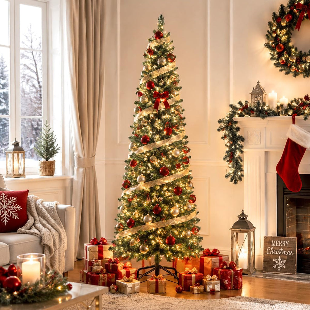 6ft pre-lit slim artificial christmas tree - 260 shown in use