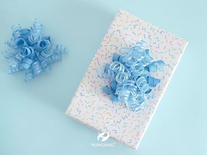 HUIHUANG Blue Bows for Gift Wrapping Baby Blue Gift Bows 5 inch x 8 Counts Self-Adhesive Curly Ribbon Bow for Presents, Paper Bag, Baby Shower Favors, Wrapping Accessories, Party Decor
