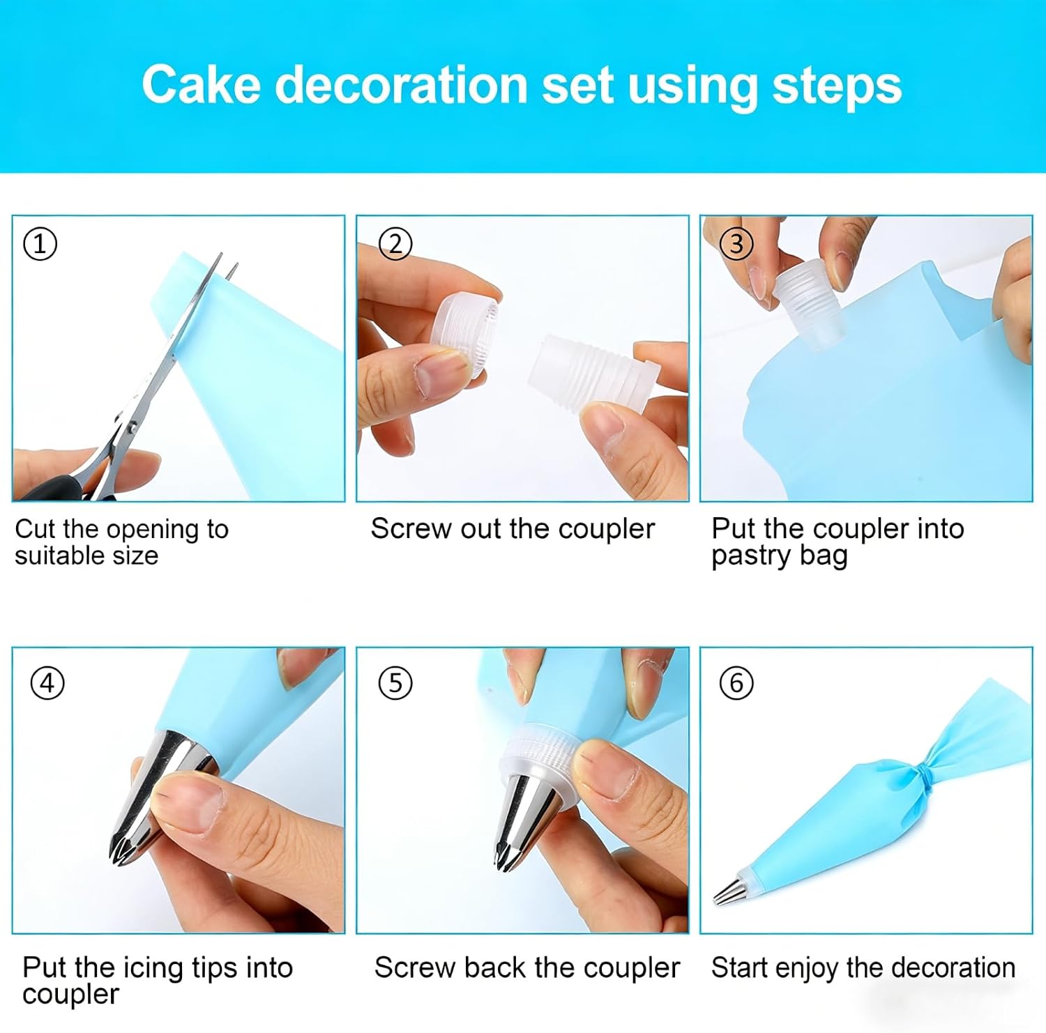 21pcs Cake Decorating Tool Kit – Includes 2 Silicone Reusable Piping Bags, 16 Piping Tips, 3 Cake Scrapers – DIY Cake Decorations and Baking Tools