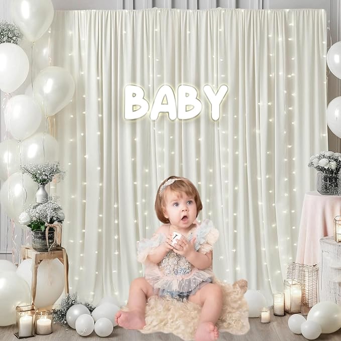 10 x 10 Feet Ivory White Backdrop Curtain for Partie, Background Curtains for Photoshoot, Birthday, Wedding, Halloween, Thanksgiving, Christmas Day, New Year Party Decorations 5Ft x 10Ft, 2 Panels