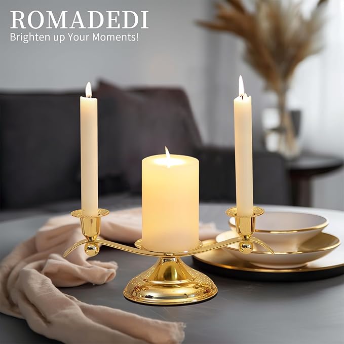 Unity Candle Holder for Wedding Ceremony Set - Romadedi 3 Arm Metal Gold Candle Stand for Pillar Taper Candlestick Unity Candles Centerpiece Decor Bride Reception Anniversary Decoration Gift