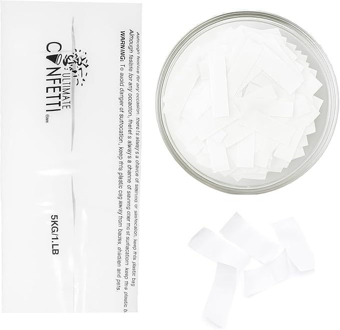 Ultimate Confetti, White Biodegradable Confetti - Rectangular Fluttering Tissue Paper Confetii for Cannon and Launcher use – Best for Mother’s Day, Wedding, Parties and Live Events - 1 lb, 16 oz