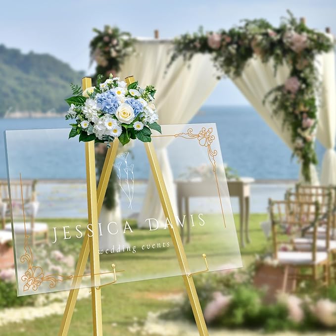GRENTY 46.7" Gold Easel Stand for Wedding Signs – No Assembly Needed, Heavy Duty Metal Display Stand for Art, Welcome Signs, Posters, Pictures, Paintings, and Floor Décor