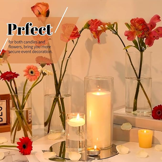 12Pack Glass Cylinder Vases for Centerpieces - 6 Inch Tall Flower Vase for Wedding Decorations, Floating Candle Holder Vase Bulk,Glass Hurricane Candle Holders for Table Shelf, Party, Home Decor